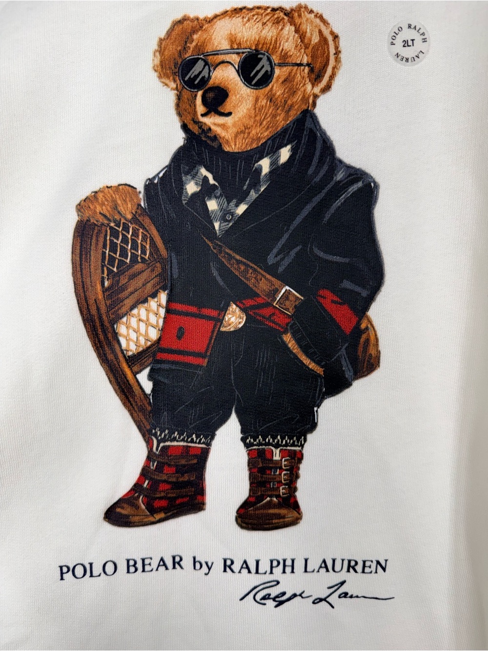 Ralph Lauren White Polo Bear Graphic Crewneck with Brown Bear and Navy Outfit